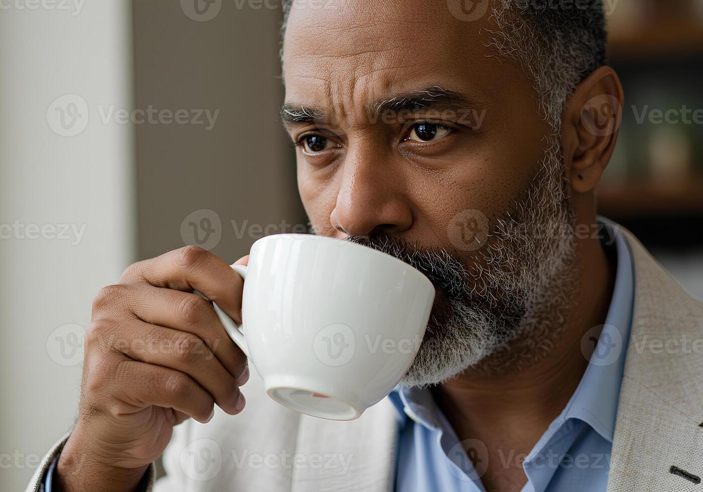 Confident Middle-Aged Man Enjoying a Hot Coffee in a Relaxed Setting 2 photo