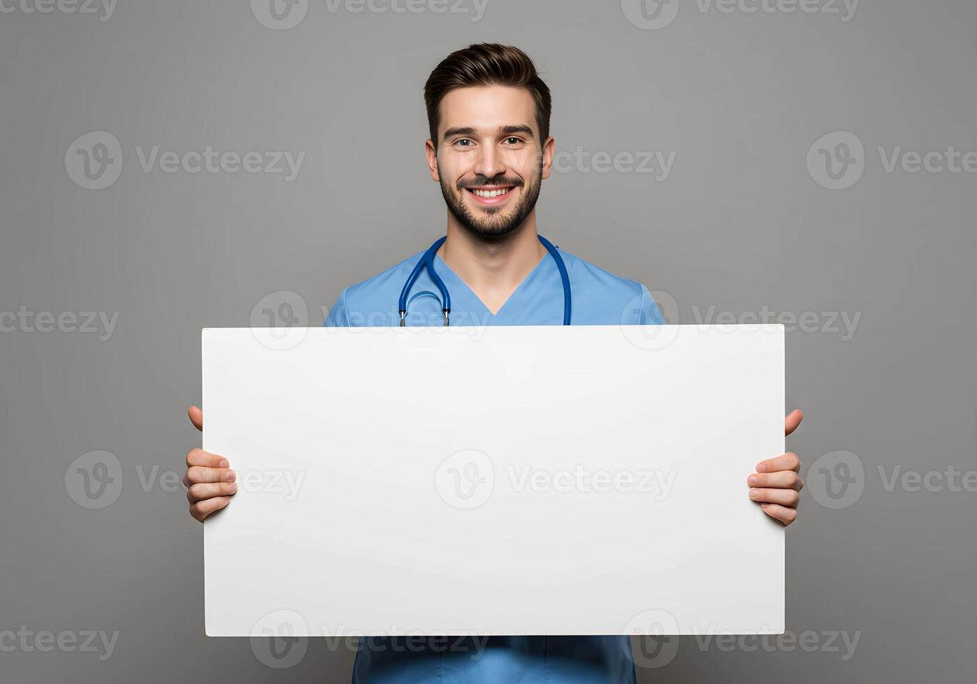 Professional Male Healtcare - Nurse Holding White Blank Sign for Mockup or Copy Space 3 photo