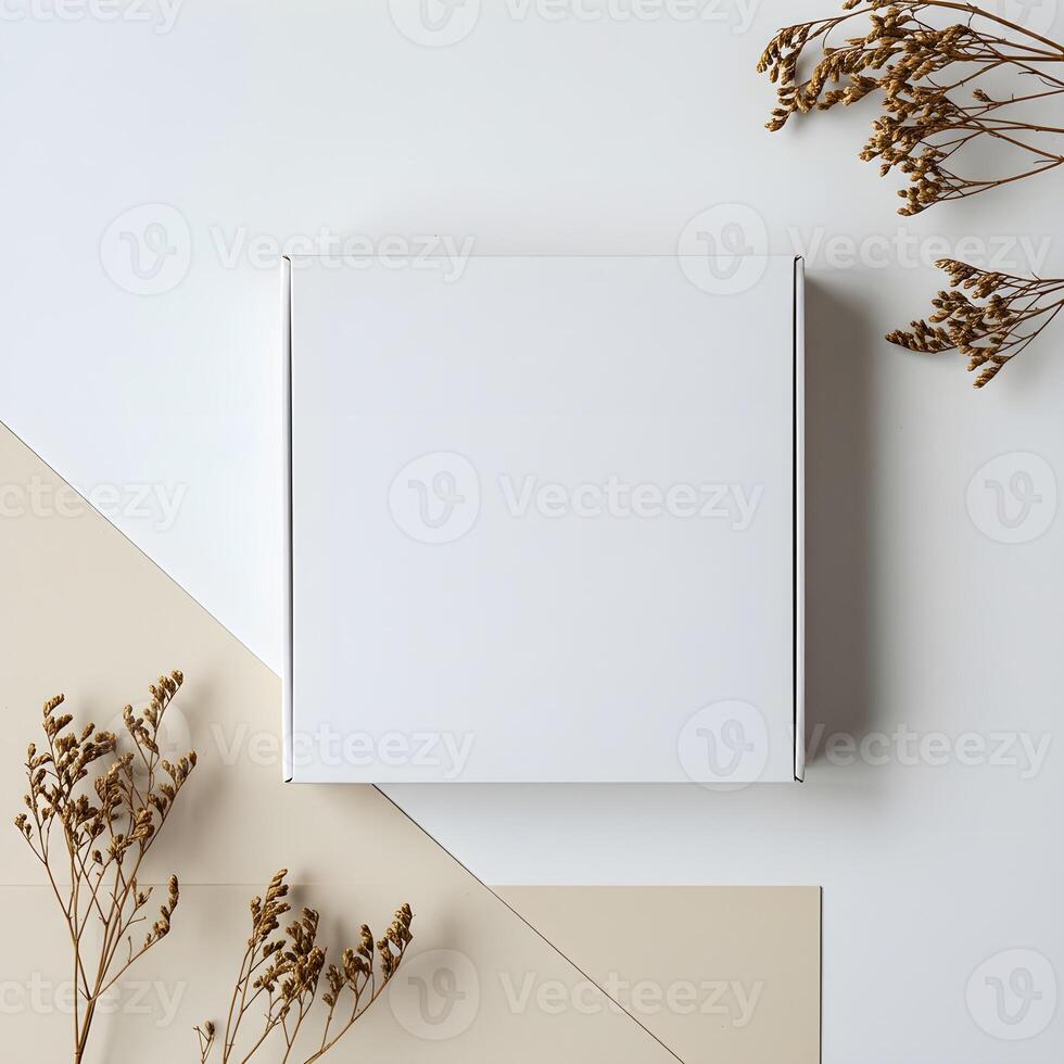 Logo Mockup and Copy Space on Eco-Friendly White Kraft Paper Box Display photo