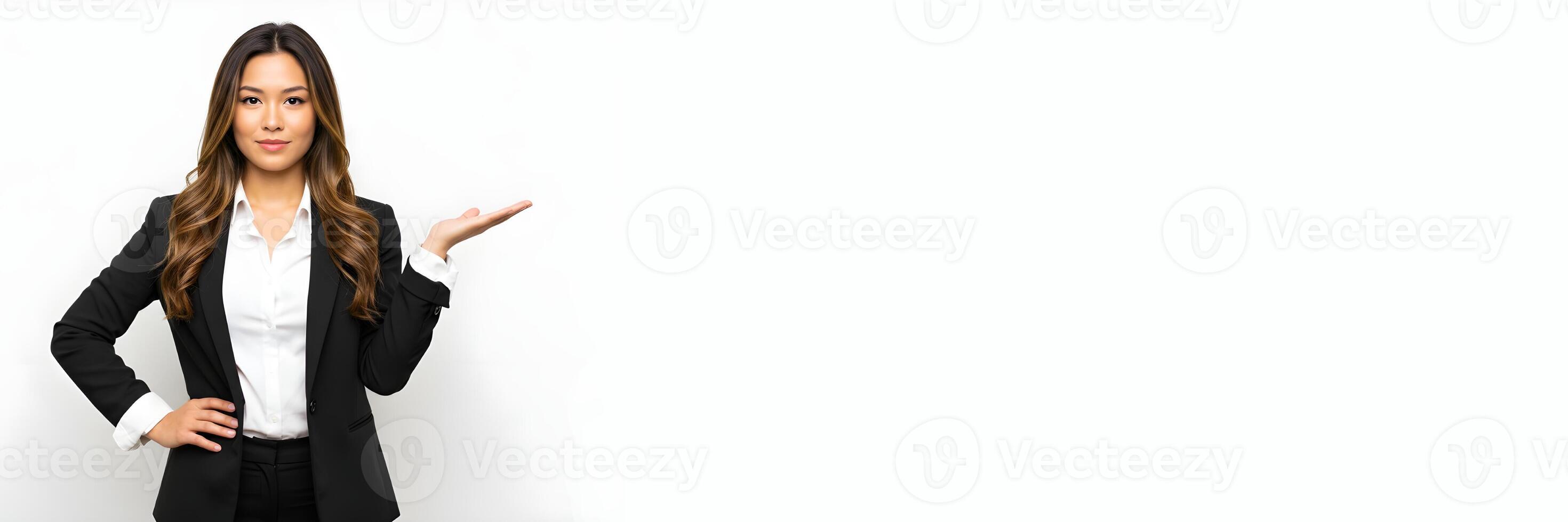 Business Professional in Suit Gesturing Hand for Presentation Banner 1 photo