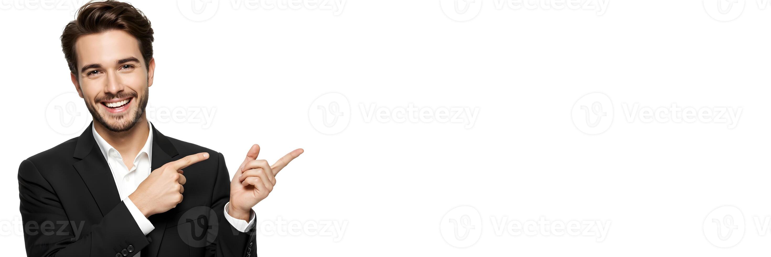 Business Professional in Suit Pointing Hand for Presentation Banner 3 photo