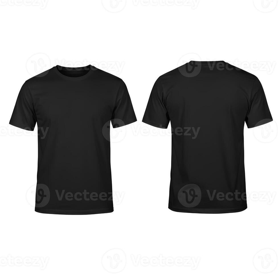 Front And Back View of Blank Black T-Shirts for Design Mockup photo