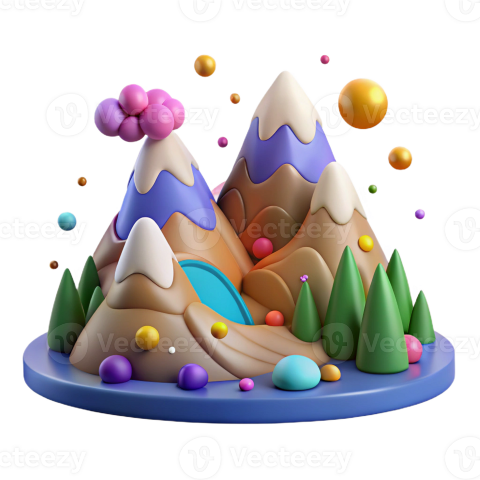 elegant contemporary Cartoon Mountain Landscape Cutout with Bright Colors high quality png