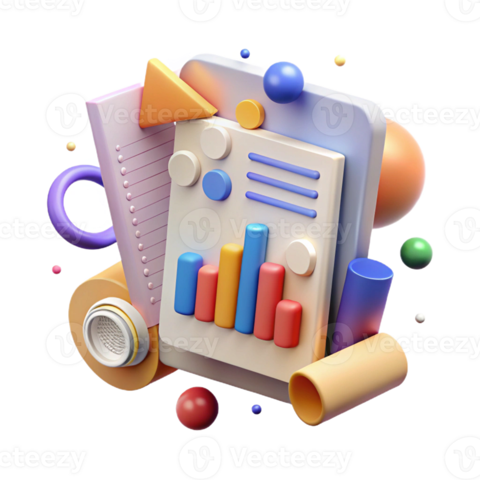 stunning modern Document Analysis Graph Chart and Documents Isolated detailed png