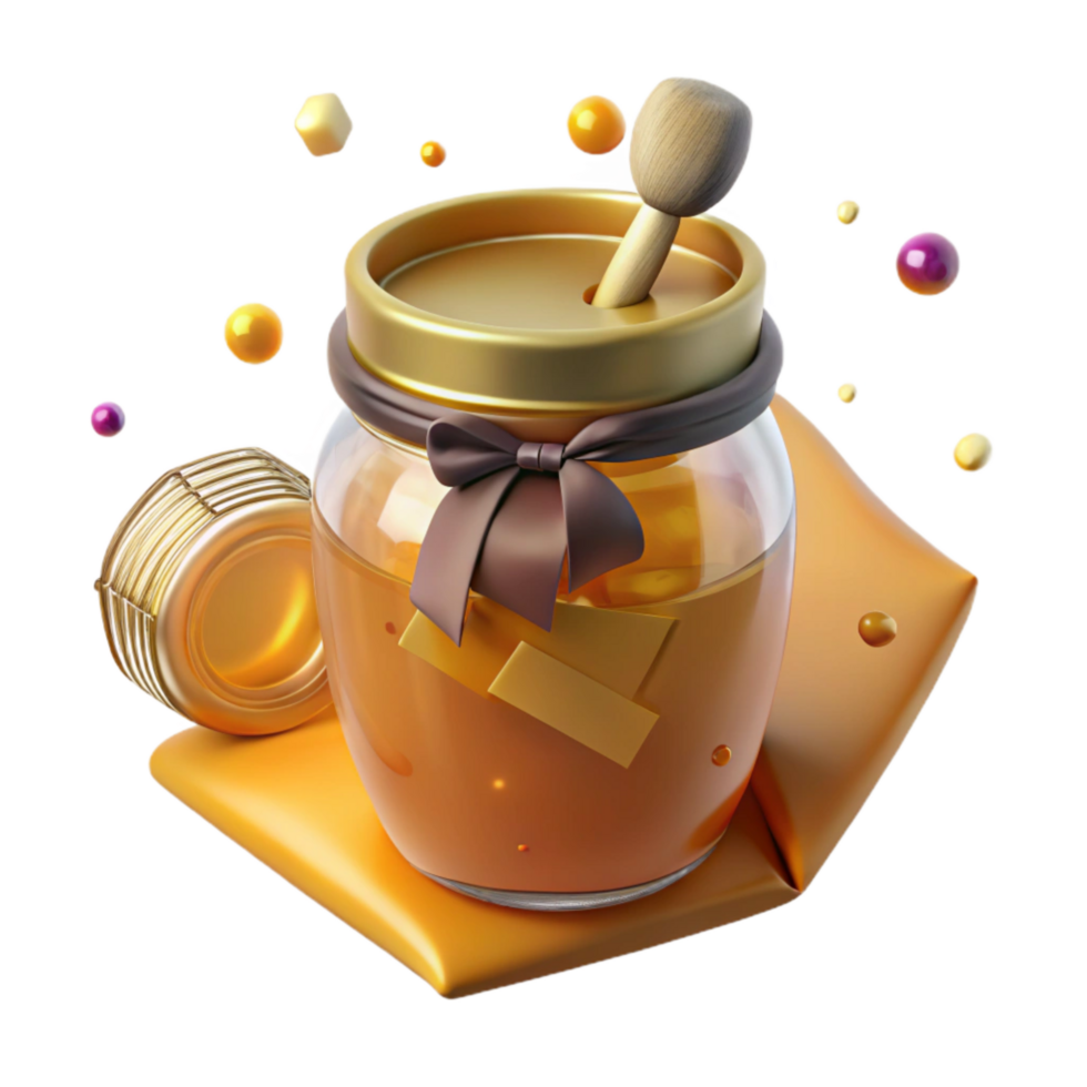 impressive artistic Glass Jar with Honey and Dipper Transparent Background professional png