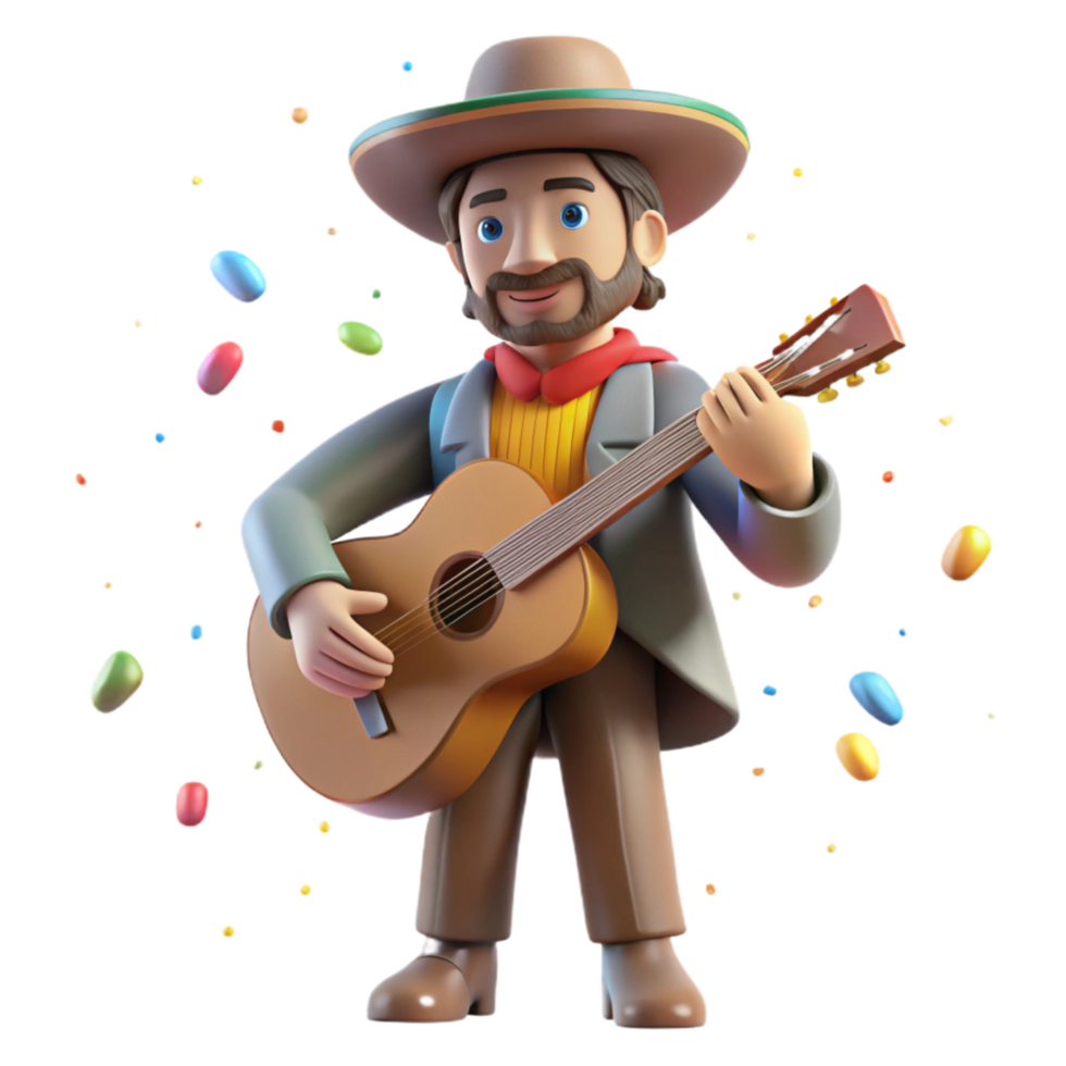 impressive modern Cuban Tres Guitar Player Silhouette Transparent Background authentic png