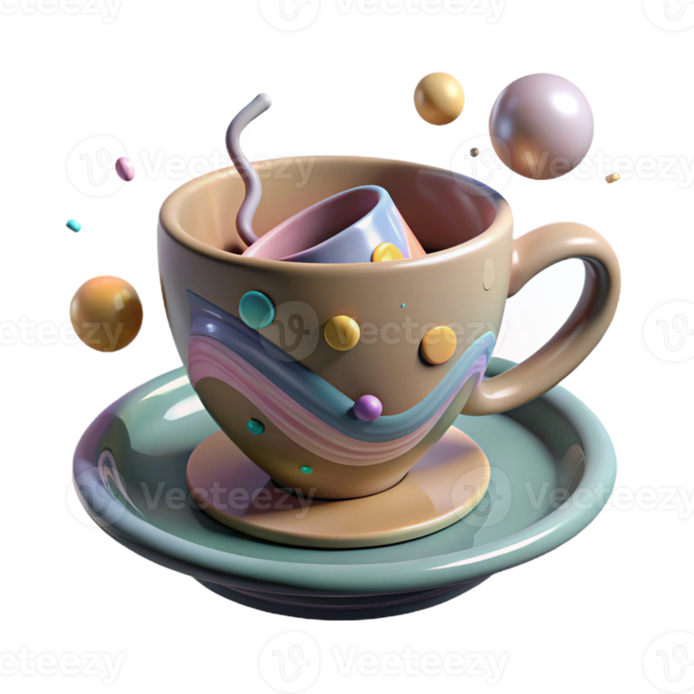 beautiful artistic Ceramic Teacup with Saucer Isolated Cutout detailed png