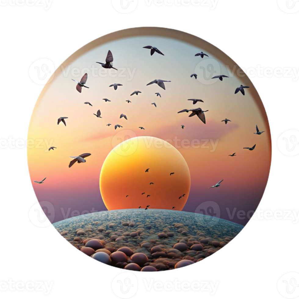 extraordinary creative Bird Migration V Formation Isolated Sunset Sky Backlit professional png