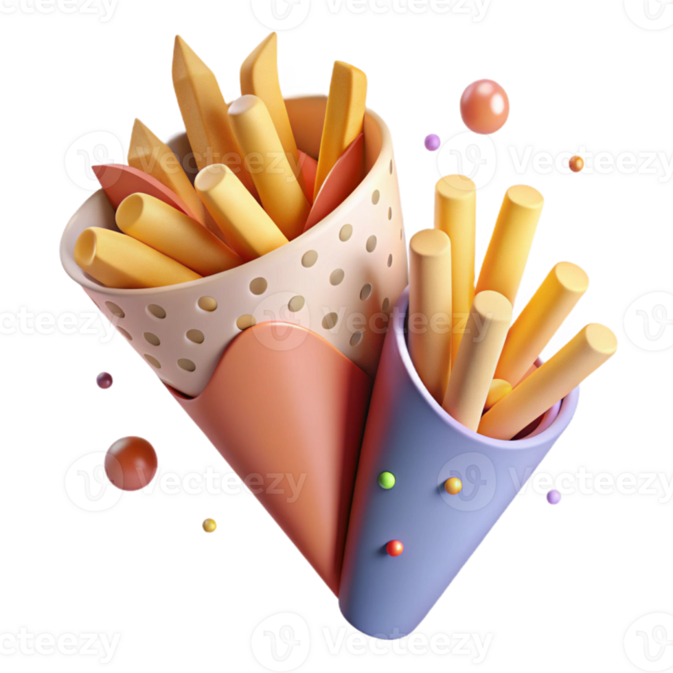 stunning minimalist French Fries in a Paper Cone Transparent Background detailed png