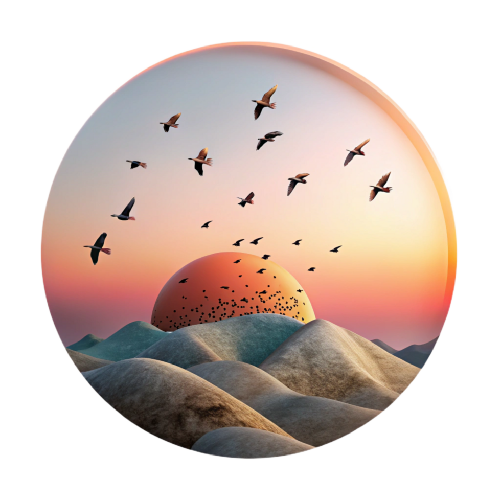 impressive artistic Bird Migration V Formation Isolated Sunset Sky Backlit detailed png