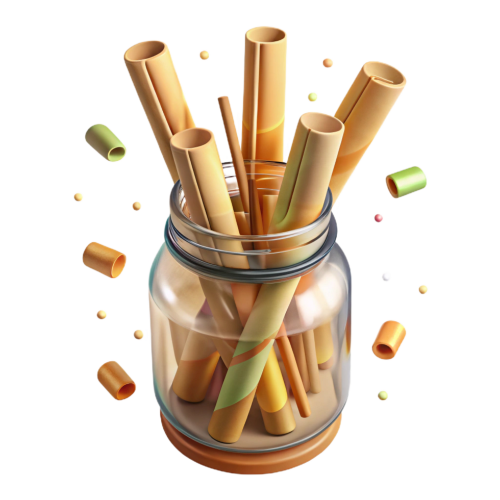 serene abstract Bamboo Straws in Glass Jar Top View Cutout detailed png