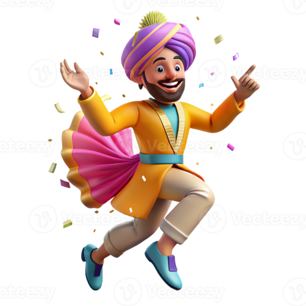 impressive artistic Bhangra Dancer Colorful Turban Cutout Dynamic Jump detailed png