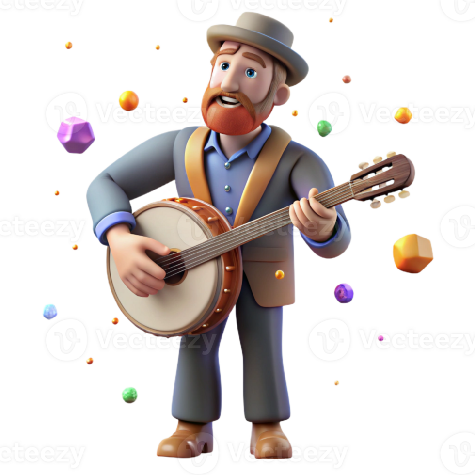 stunning contemporary Banjo Player Bluegrass Music Rustic Style Isolated with Dark Background detailed png
