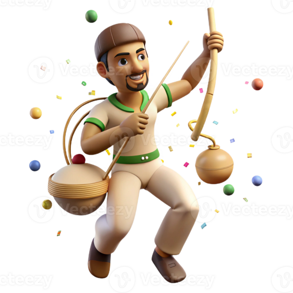 magnificent classic Brazilian Berimbau Player Capoeira Pose Isolated Element exclusive png