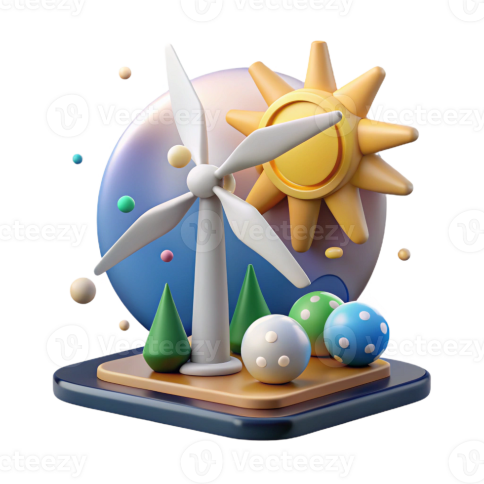 wonderful contemporary Clean Energy Source Icon with Sun and Wind Turbine Isolated detailed png