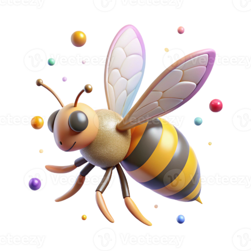 elegant classic Bee Flying Side View Pollen Basket Transparent Background exclusive png