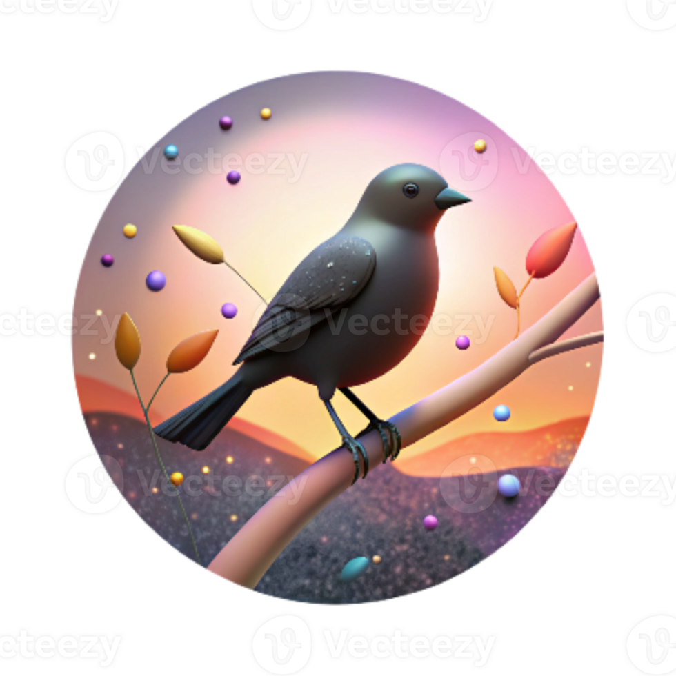 stunning contemporary Bird Silhouette on Branch Sunset Background Isolated premium png
