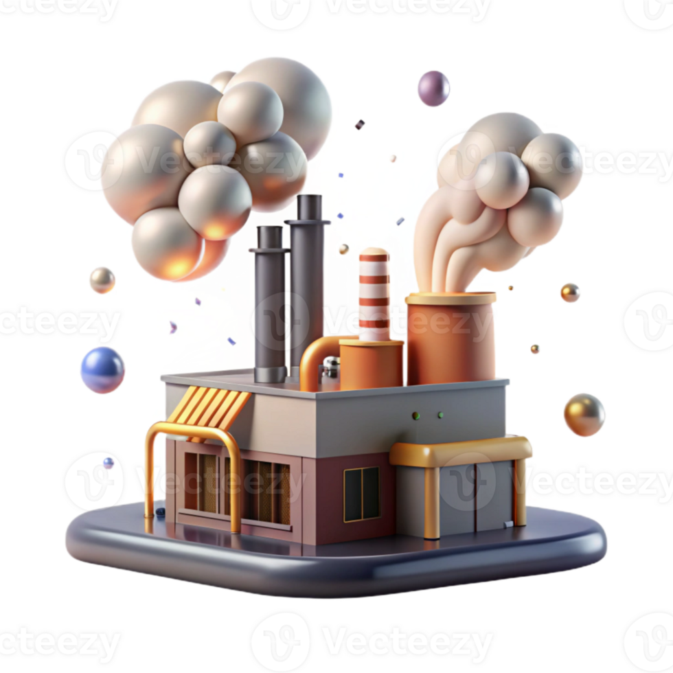 beautiful contemporary Factory Emitting Smoke Isolated on Transparent Background png
