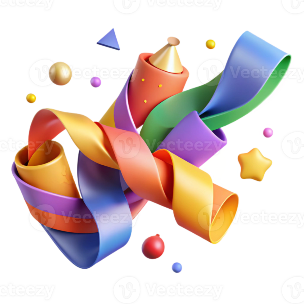 beautiful contemporary Colorful Paper Streamers Diagonal View Cutout high quality png