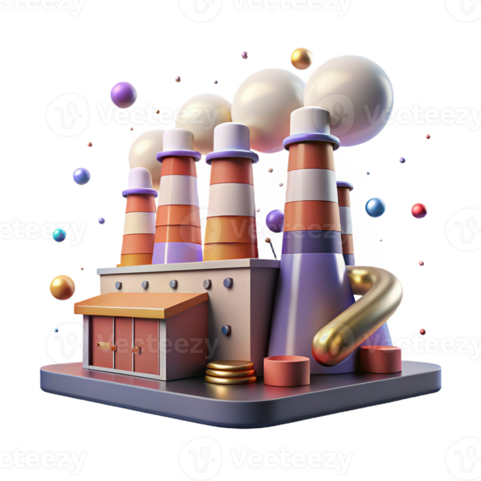 extraordinary rustic Factory with Smokestacks Emitting Clean Steam Isolated Background professional png