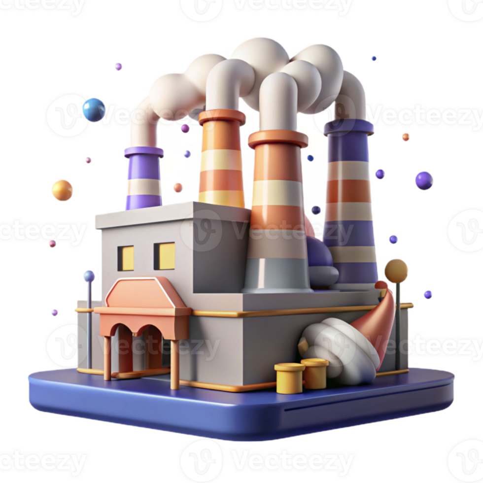 wonderful artistic Factory with Smoke Stacks and Green Filters Isolated premium png