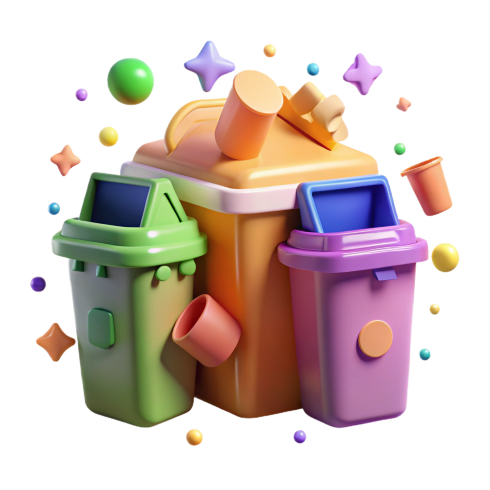 vibrant creative Colorful Recycling Bins with Labeled Compartments Cutout professional png