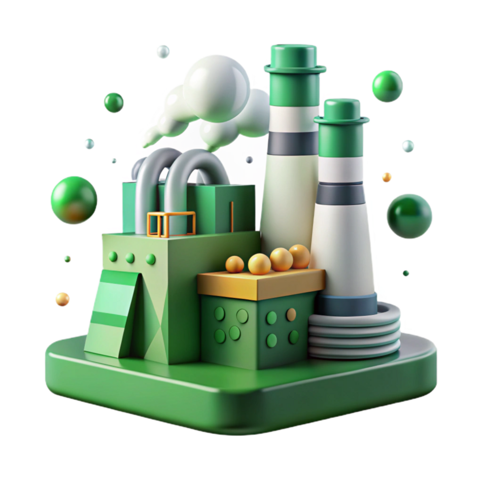 impressive minimalist Factory with Smoke Stacks and Green Filters Isolated png