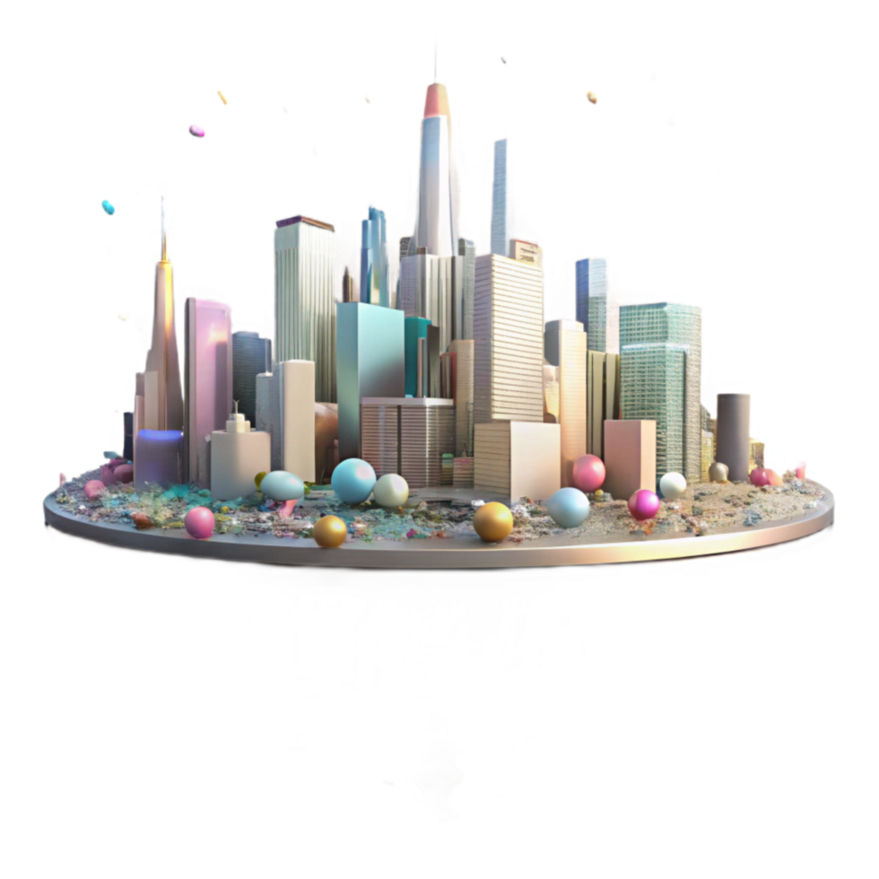 serene traditional City Skyline Reflection in Water Isolated high quality png