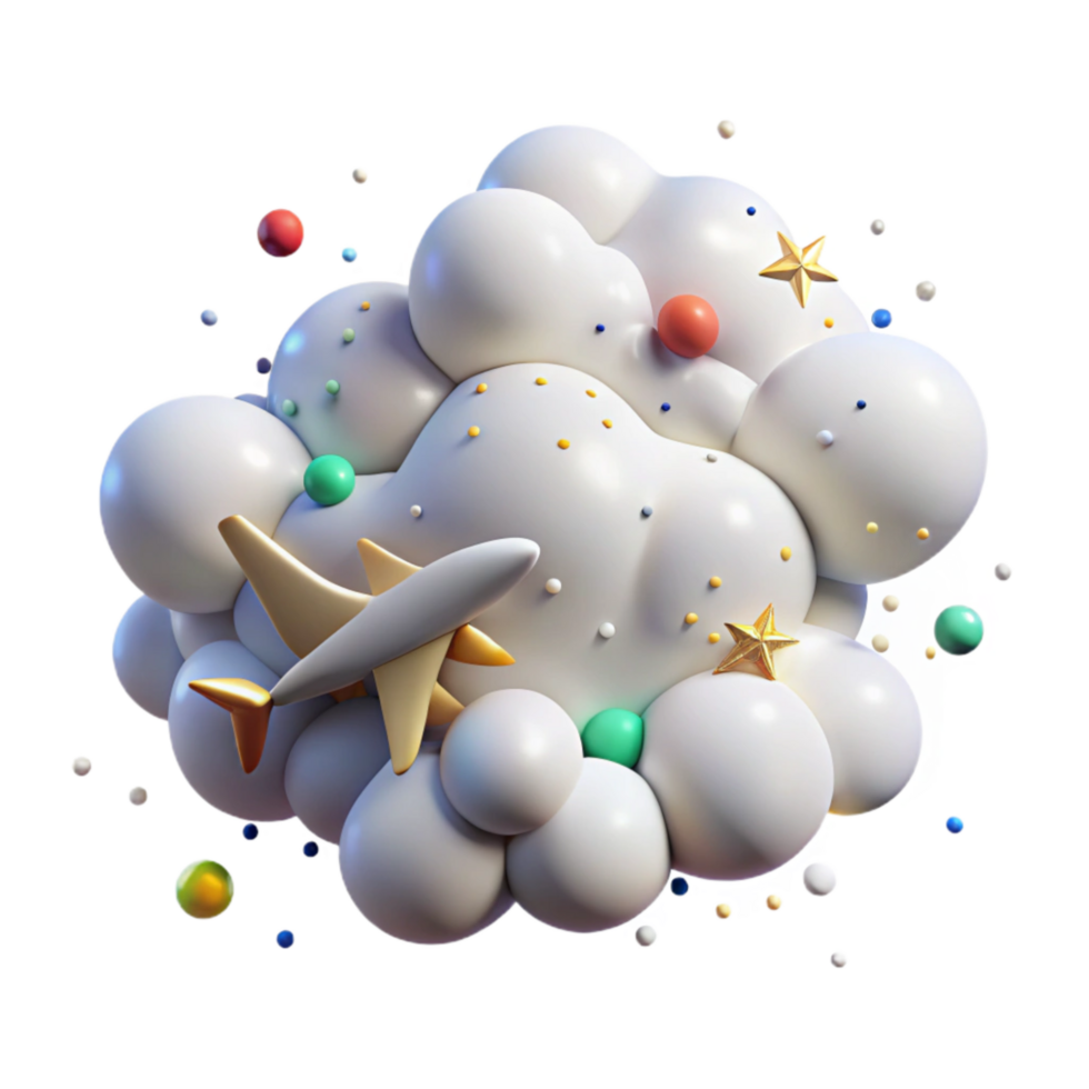 elegant abstract Billowing White Clouds with Sunbeams and Birds Isolated Element premium png