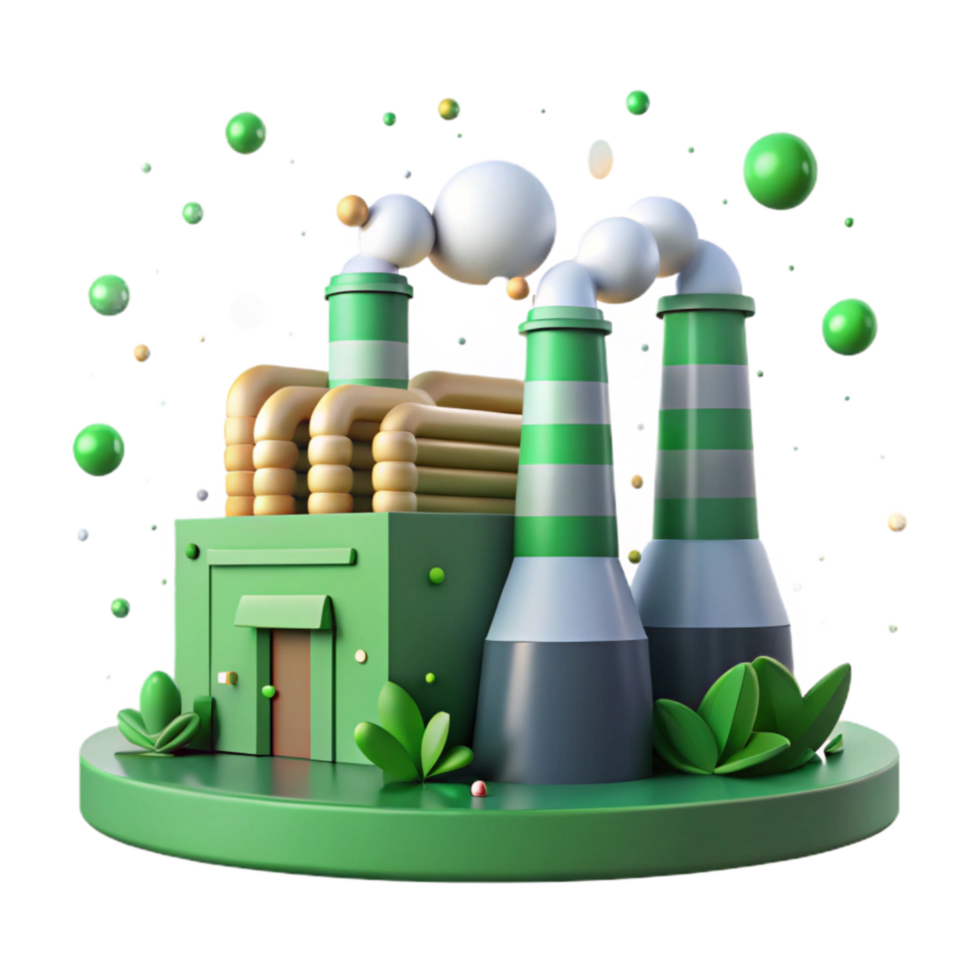 impressive contemporary Factory with Smoke Stacks and Green Filters Isolated high quality png
