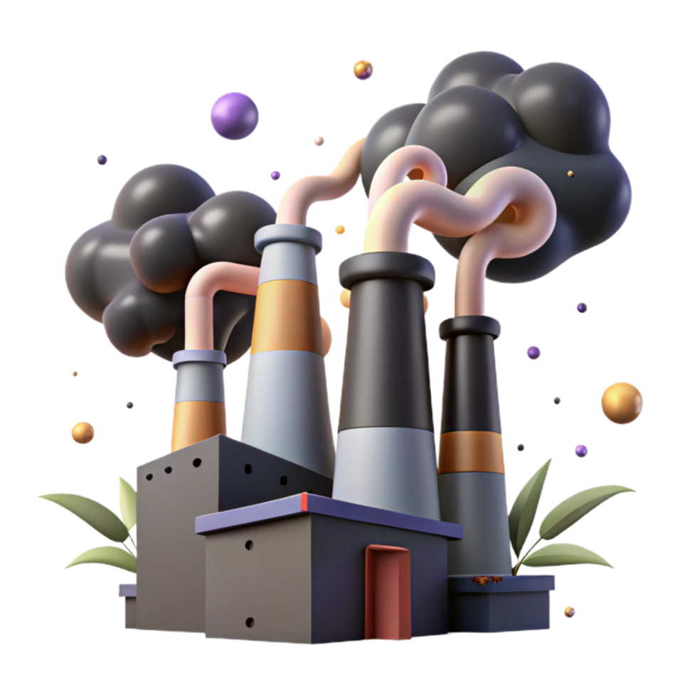 beautiful artistic Factory Emissions Illustration with Dark Smoke Isolated png