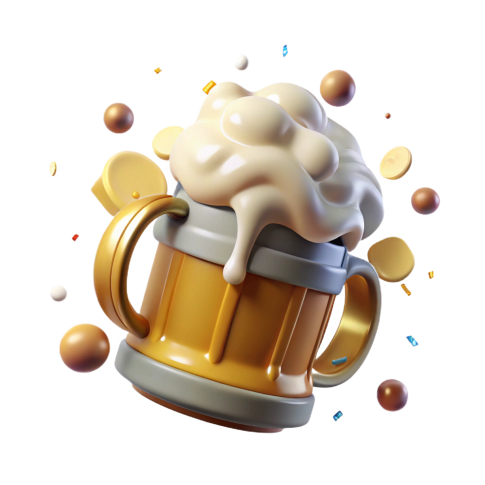 extraordinary abstract German Beer Mug Frothy Head Overflowing Isolated genuine png