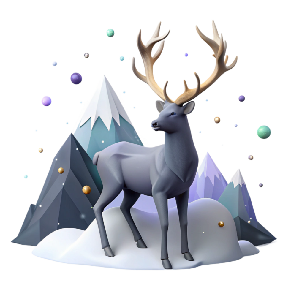 elegant classic Caribou Migration Antlers Silhouette Isolated Snowy Mountain Background high quality png