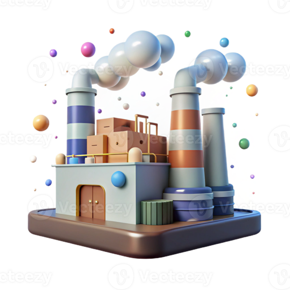 impressive contemporary Factory Emitting Pollution Side View Transparent Background high quality png