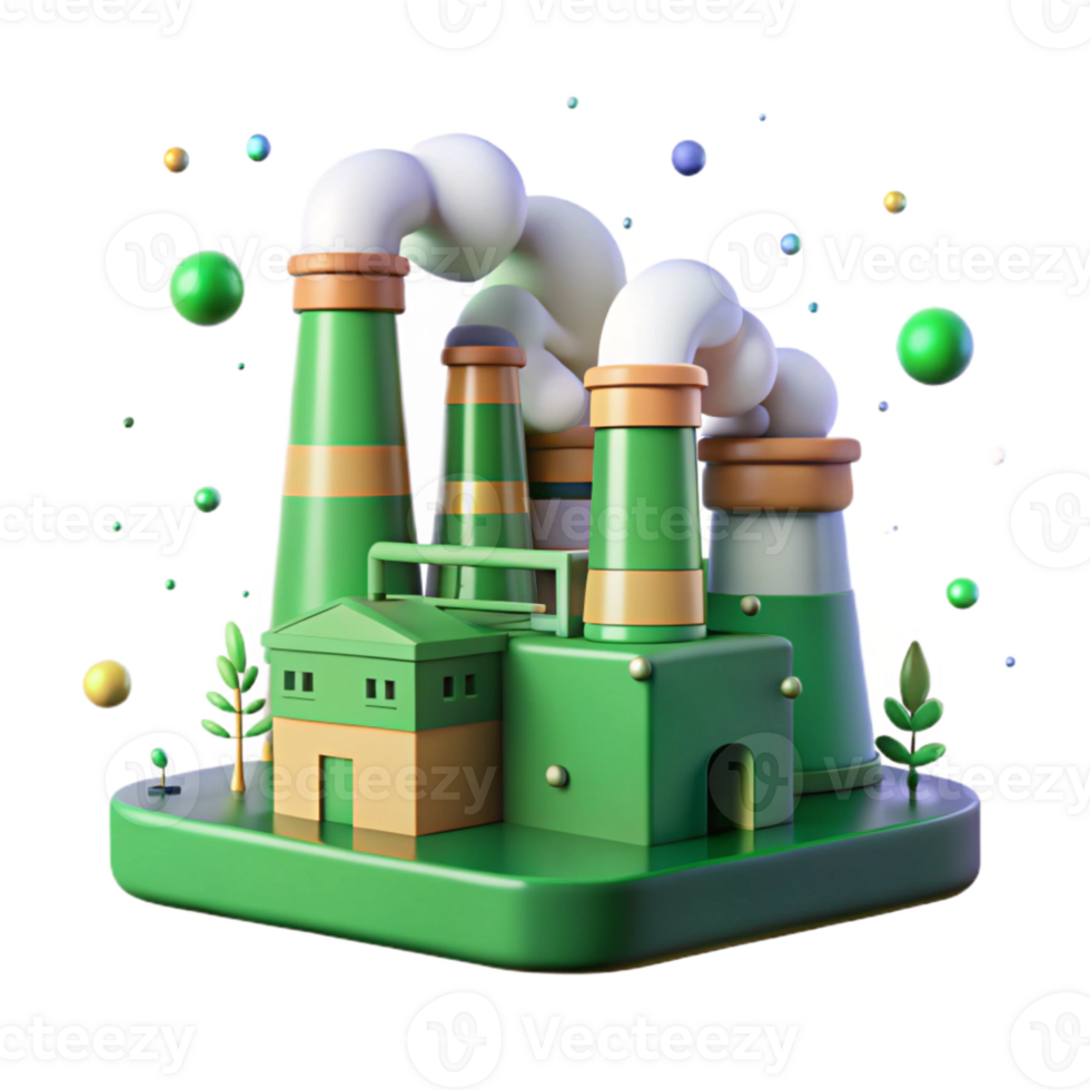 dramatic modern Factory with Smoke Stacks and Green Filters Isolated original png