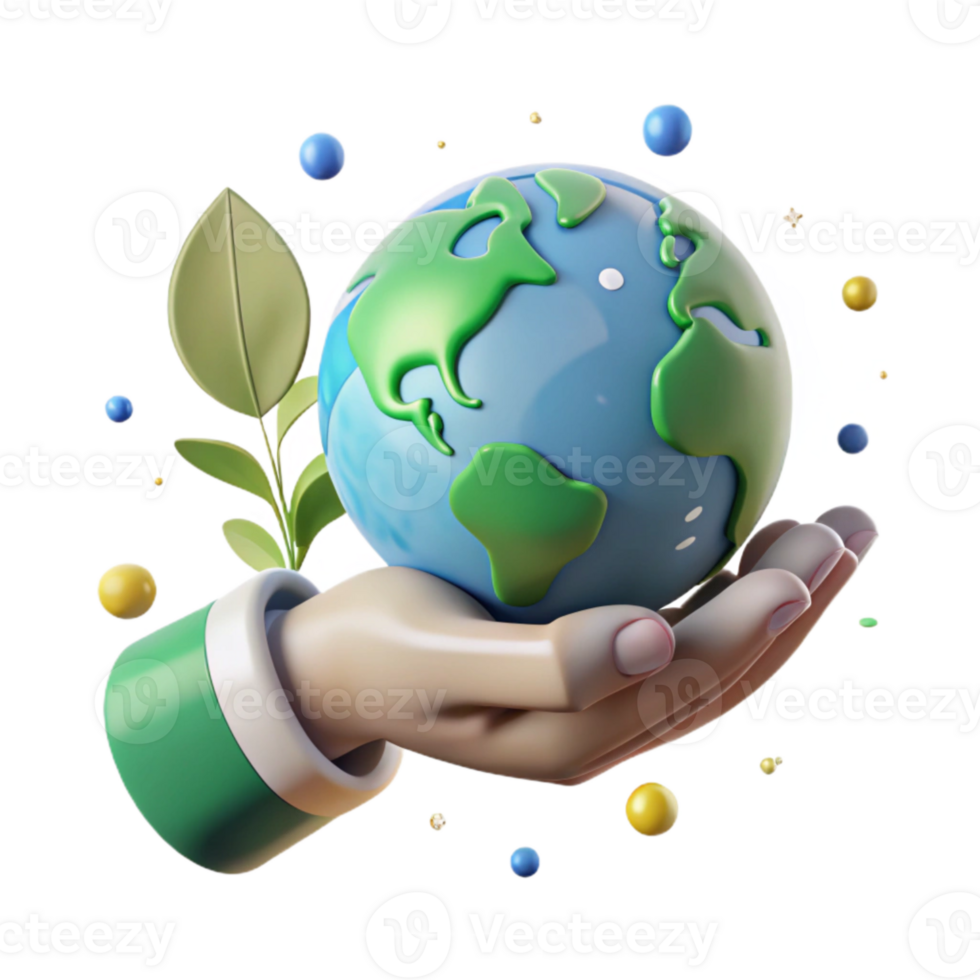 impressive contemporary Environmental Responsibility Icon with Hand and Globe Isolated original png