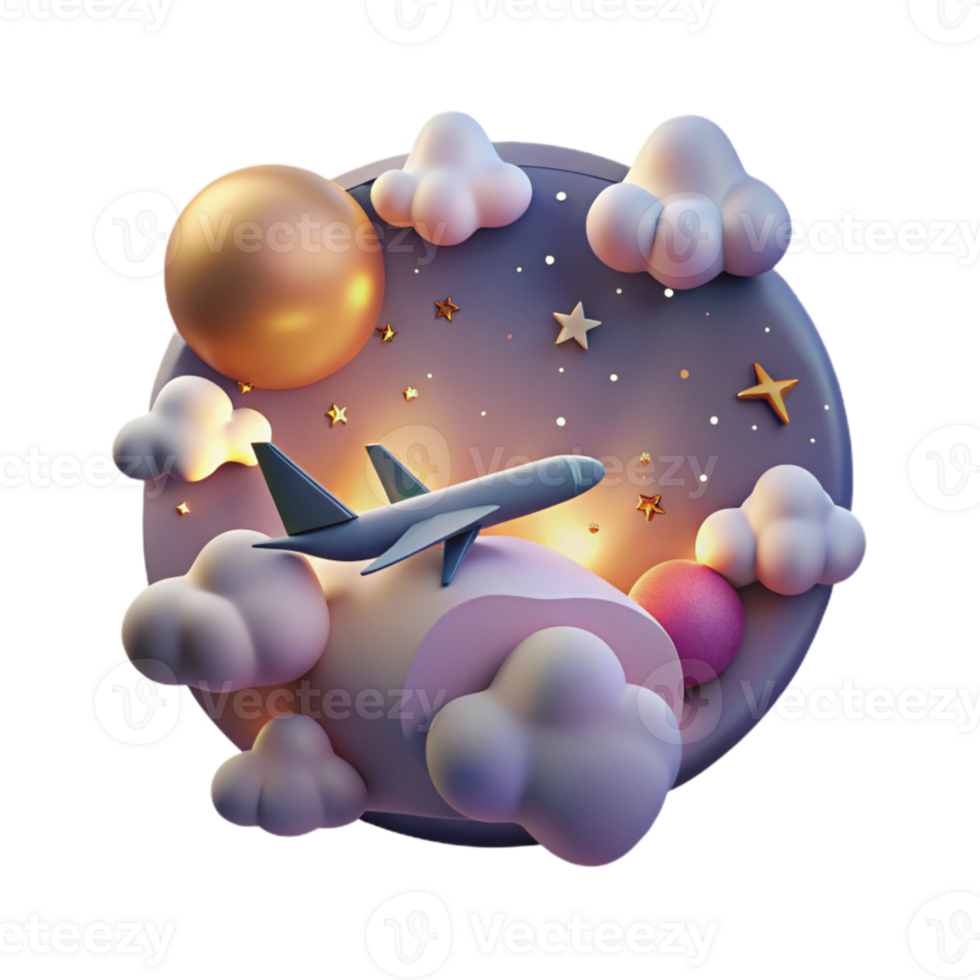 elegant minimalist Dramatic Sunset Cloudscape with Airplane Transparent Background png