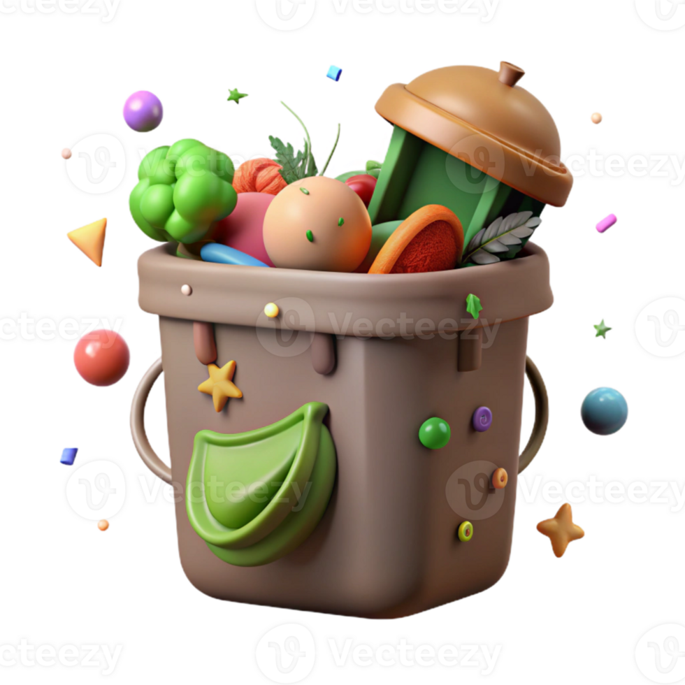 vibrant contemporary Compost Bin with Food Scraps Isolated Cutout png