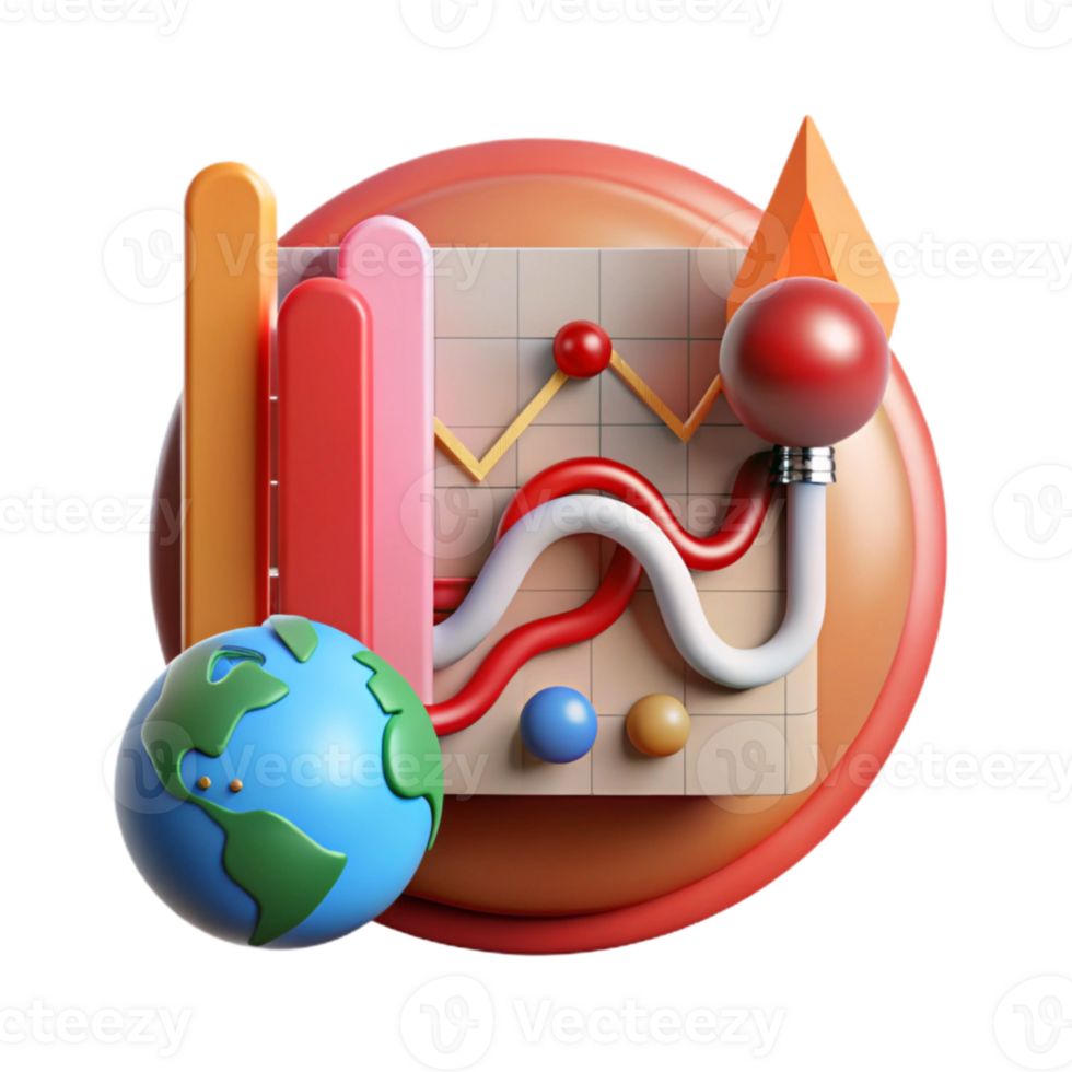 elegant artistic Global Temperature Rise Graph with Red Trend Line Cutout original png