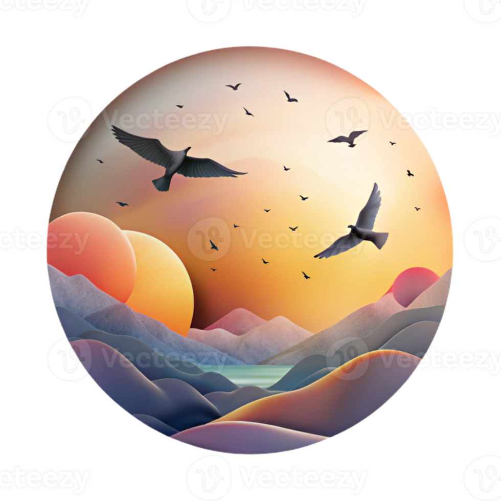 extraordinary creative Bird Migration Silhouette Cutout Sunrise Sky Warm Colors genuine png