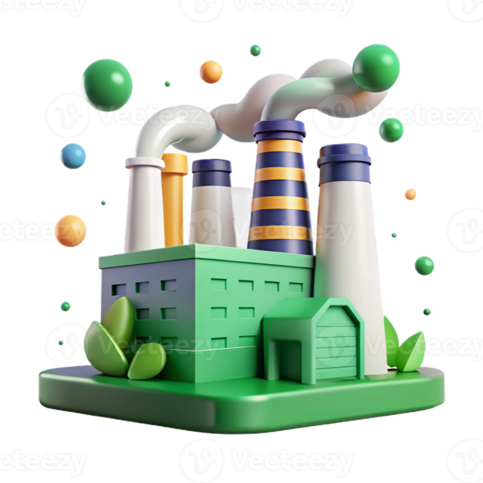 wonderful classic Factory with Smoke Stacks and Green Filters Isolated original png