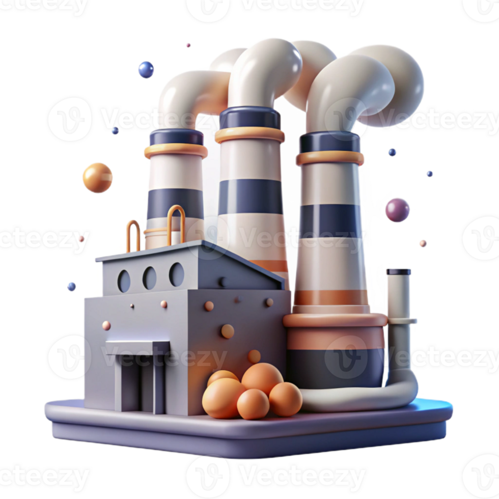 elegant contemporary Factory with Smoke Stacks and Green Filters Isolated png