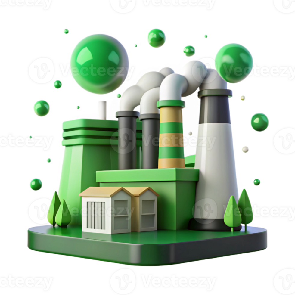 extraordinary abstract Factory with Smoke Stacks and Green Filters Isolated high quality png