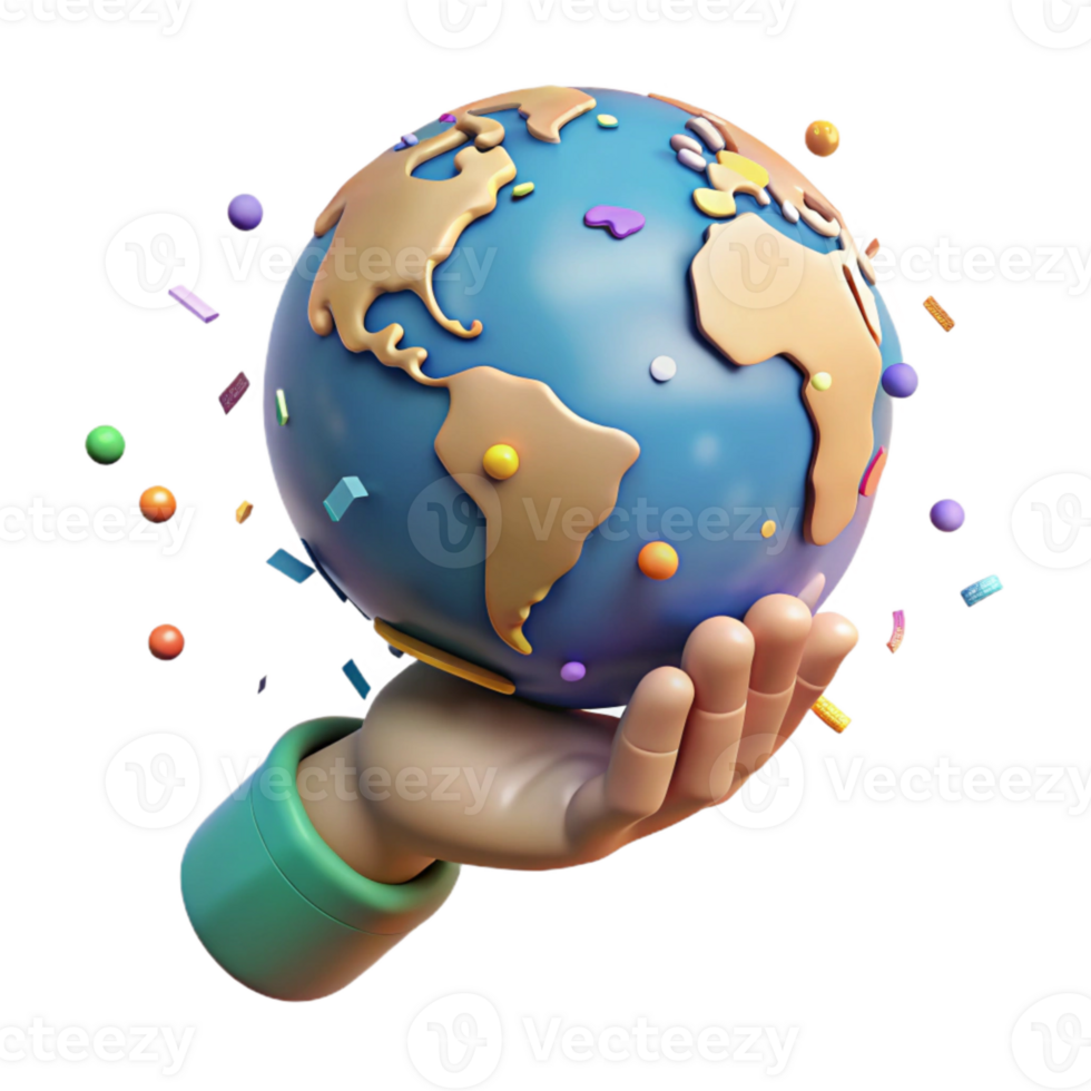 dramatic creative Globe in Hand Realistic Shadow Transparent Background exclusive png