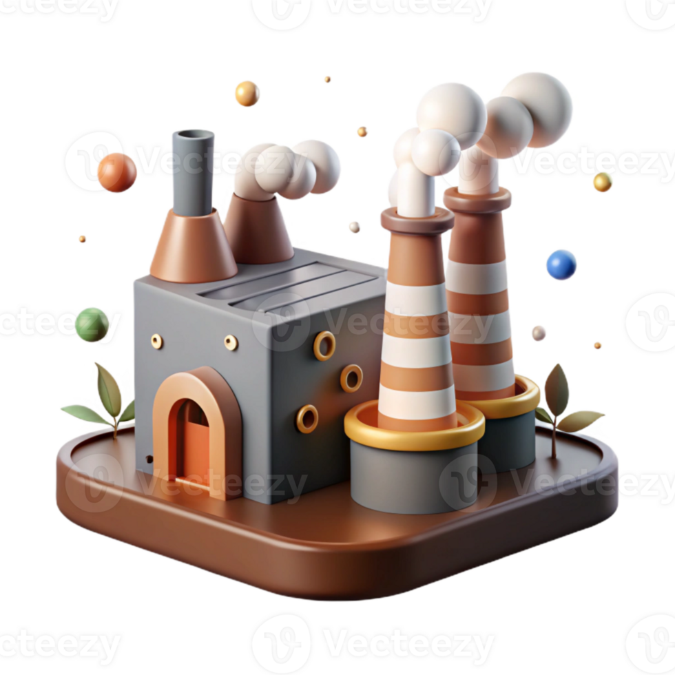 serene rustic Factory with Smoke Stacks and Green Filters Isolated genuine png