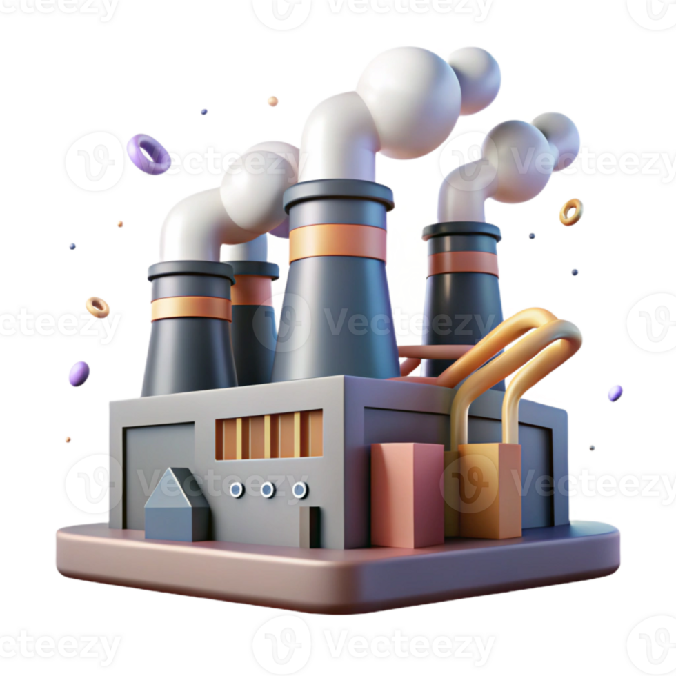 vibrant abstract Factory with Smoke Stacks and Green Filters Isolated detailed png