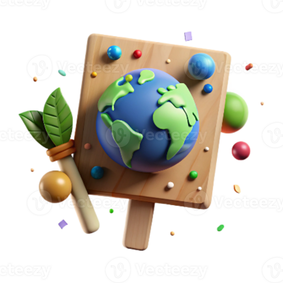 serene vintage Climate Change Protest Sign with Earth Icon Transparent Background original png