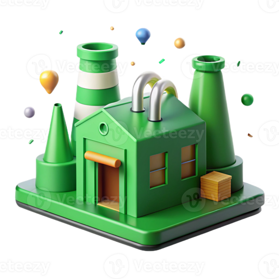 extraordinary classic Factory with Green Rooftop and Solar Panels Isolated Background png