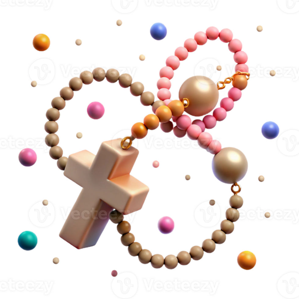 elegant traditional Beaded Rosary with Cross Pendant Transparent Background high quality png
