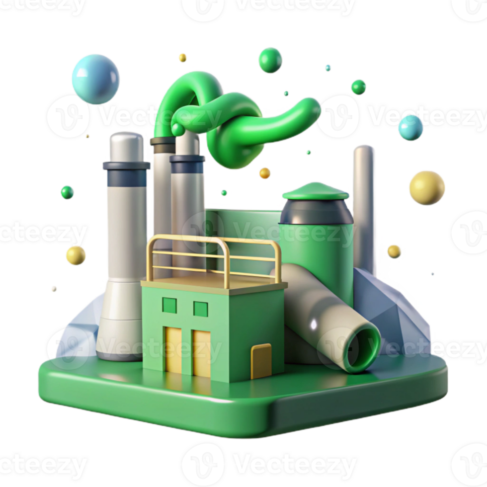 elegant rustic Factory with Smoke Stacks and Green Filters Isolated exclusive png